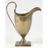 A GEORGE III SILVER CREAM JUG OF HELMET SHAPE, ON SQUARE FOOT, 14CM H, LONDON 1792, 3OZS 10DWTS