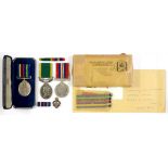 CAMPAIGN MEDALS. WORLD WAR TWO, GROUP OF THREE, DEFENCE MEDAL, EFFICIENCY MEDAL, TERRITORIAL