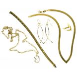 A 9CT GOLD NECKLACE, BRACELET AND RING AND A GOLD PENDANT, NECKLACE AND PAIR OF EARRINGS, 43G