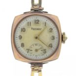 A ROTARY 9CT GOLD CUSHION SHAPED LADY'S WRISTWATCH, WITH 9CT GOLD BRACELET, BOXED, 13.8G