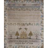 AN ENGLISH LINEN SAMPLER, WORKED BY CHARLOTTE MARY ANN COCKETT, MARCH NOVR 23RD 1828, WITH HOUSE,