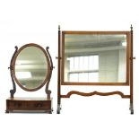 A VICTORIAN INLAID MAHOGANY DRESSING MIRROR FITTED WITH A DRAWER, AND ANOTHER SIMILAR
