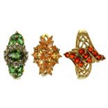 THREE GOLD RINGS, VARIOUSLY GEM SET, IN 9CT GOLD, OR GOLD MARKED 9KT, 10.2G
