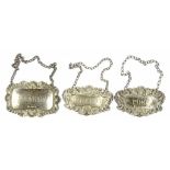 THREE ELIZABETH II SILVER WINE LABELS, IN REGENCY STYLE, VARIOUS MAKERS AND DATES, 1OZ 2DWTS