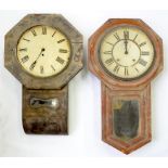 TWO VICTORIAN DROP CASE WALL CLOCKS (WITH FAULTS)