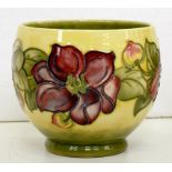 A MOORCROFT CLEMATIS PATTERN YELLOW GROUND OVOID CACHE POT, 12.5CM H, IMPRESSED MARKS, PAINTED