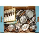 MISCELLANEOUS PLATED WARE, INCLUDING TEAPOTS, TOAST RACK AND FLATWARE