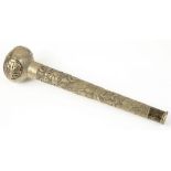 A CHINESE SILVER REPOUSSÉ PARASOL HANDLE, 18CM H, LATE 19TH C, DENTED