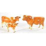 A BESWICK GUERNSEY BULL, (SABRINA'S SIR RICHMOND), COW AND CALF, BULL 12CM H, PRINTED MARK,