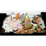 A COLLECTION OF COALPORT AND OTHER BONE CHINA AND RESIN FIGURES OF YOUNG LADIES, ANIMALS AND BIRDS