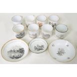 EIGHT SPODE AND OTHER CONTEMPORARY ENGLISH PORCELAIN BAT PRINTED COFFEE CANS, TWO SAUCERS AND A
