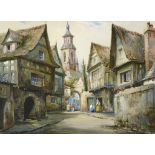 †CYRIL HARDY (FL C1900-1940) NORTHERN EUROPEAN STREET SCENE SIGNED, WATERCOLOUR, 27 X 36.5CM++Fine