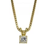 A DIAMOND PENDANT WITH A PRINCESS CUT DIAMOND IN GOLD, ON 18CT GOLD NECKLET, 9.8G