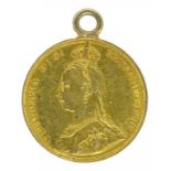 GOLD COIN. SOVEREIGN 1887, MOUNTED