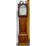 A VICTORIAN OAK AND INLAID MAHOGANY EIGHT DAY LONG CASE CLOCK, WITH PAINTED DIAL, 205CM H