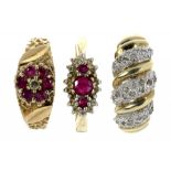 THREE GOLD RINGS, VARIOUSLY GEM SET, 9.8G