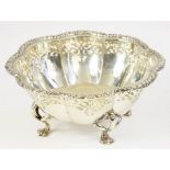 A CONTINENTAL SILVER PIERCED OCTAFOIL BOWL, ON FOUR OPENWORK FEET, 15.5CM D, MAKER'S AND CONTROL