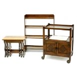 OAK FURNITURE, INCLUDING NEST OF TABLES, BOOKCASE AND TROLLEY