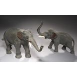 TWO JAPANESE BRONZE SCULPTURES OF AN ELEPHANT AND CALF, MEIJI PERIOD with chiselled detail, even