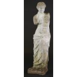 A RECONSTITUTED STONE GARDEN STATUETTE OF VENUS, 20TH C 96cm h++Weathered with some atmospheric