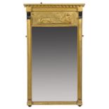 A REGENCY GILTWOOD AND COMPOSITION PIER GLASS, FIRST HALF 19TH C the tablet and plate between