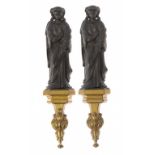 A PAIR OF VICTORIAN GOTHIC CAST IRON MAIDEN FIGURAL APPLIQUES, C1861 58cm h, PODR lozenge shaped