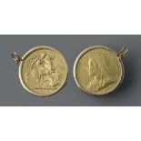 GOLD COIN. SOVEREIGN 1893 set in a 9ct gold pendant, 9.1g