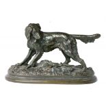 A FRENCH BRONZE SCULPTURE OF AN IRISH SETTER CAST FROM A MODEL BY JULES MOIGNIEZ, LATE 19TH C
