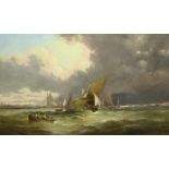 BRITISH MARINE SCHOOL, 19TH CENTURY A HAY BARGE AND OTHER SHIPPING IN A STORM OFF THE COAST oil on