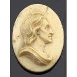 AN IVORY PORTRAIT MEDALLION OF JOHN LOCKE, IN THE MANNER OF DAVID LE MARCHAND, POSSIBLY 18TH C 5.8 x