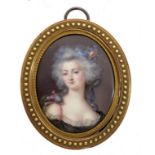 FOLLOWER OF PIERRE-ADOLPHE HALL AN ENAMEL MINIATURE OF A YOUNG WOMAN her lightly powdered hair