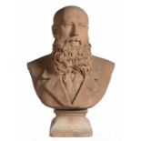 AN ITALIAN SCULPTED TERRACOTTA PORTRAIT BUST OF A MAN, DATED 1877 signed Poge, 57cm h++Minor chips