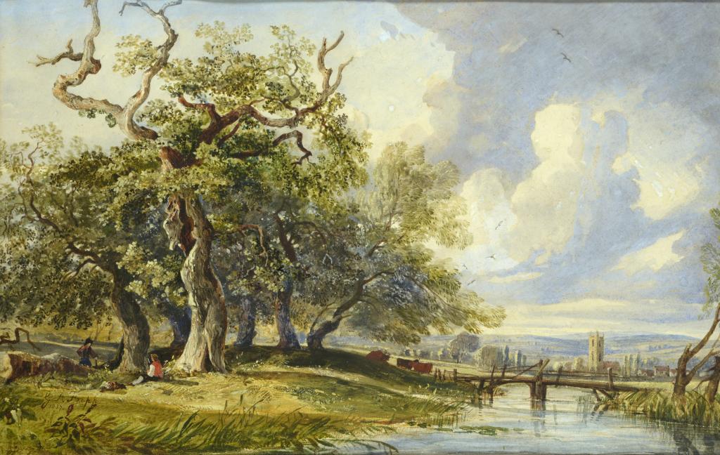 GEORGE ARTHUR FRIPP, RWS (1813-1896) RIVER SCENE WITH WOODCUTTERS signed and dated 1837,