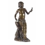 A FRENCH BRONZE SCULPTURE OF A SEMI-NAKED GOAT HERDER CAST FROM A MODEL BY JULIEN AUGUSTE