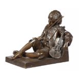 A FRENCH BRONZE SCULPTURE OF A SLEEPING VIOLINIST CAST FROM A MODEL BY LEON THAREL, C1900 rich mid