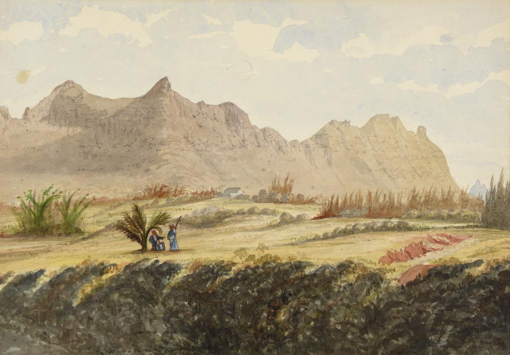 ENGLISH SCHOOL, 19TH CENTURY THE MOKA HILLS FROM MEDUIT MAURITIUS watercolour, 25 x 36cm,