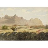 ENGLISH SCHOOL, 19TH CENTURY THE MOKA HILLS FROM MEDUIT MAURITIUS watercolour, 25 x 36cm,