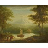 BRITISH SCHOOL, 19TH CENTURY WAITING FOR THE FERRY; WOODED RIVER LANDSCAPE WITH A FERRY a pair,