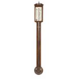 A MAHOGANY AND LINE INLAID EXPOSED TUBE CISTERN BAROMETER, MANTICHA & CO C1800 the engraved and