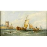 GEORGE DODGSON CALLOW (1829-1875) THE FISHING FLEET OFF THE COAST signed, oil on canvas, 24 x 39.5cm