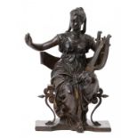 A FRENCH BRONZE SCULPTURE OF TERPSICHORE, C1880 discoloured reddish brown patina, black in places,