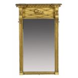 A GEORGE IV GILTWOOD AND COMPOSITION PIER MIRROR, EARLY 19TH C the trellised frieze applied with a