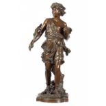 A FRENCH BRONZE STATUETTE OF A CLASSICAL YOUTH, CAST FROM A MODEL BY HIPPOLYTE MOREAU, C1900 mid