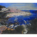 †STEPHANIE DAVIES (1910-1990) BLUE BAY signed, mixed media on board, 62.5 x 75cm++In good condition