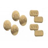TWO PAIRS OF 9CT GOLD CUFF LINKS 14 and 17mm, London and Birmingham, maker B&Co Ltd, 1948 and D&F,