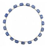 A WEDGWOOD BLUE AND WHITE JASPER SET GOLD NECKLACE, C1800 composed of nineteen double sided