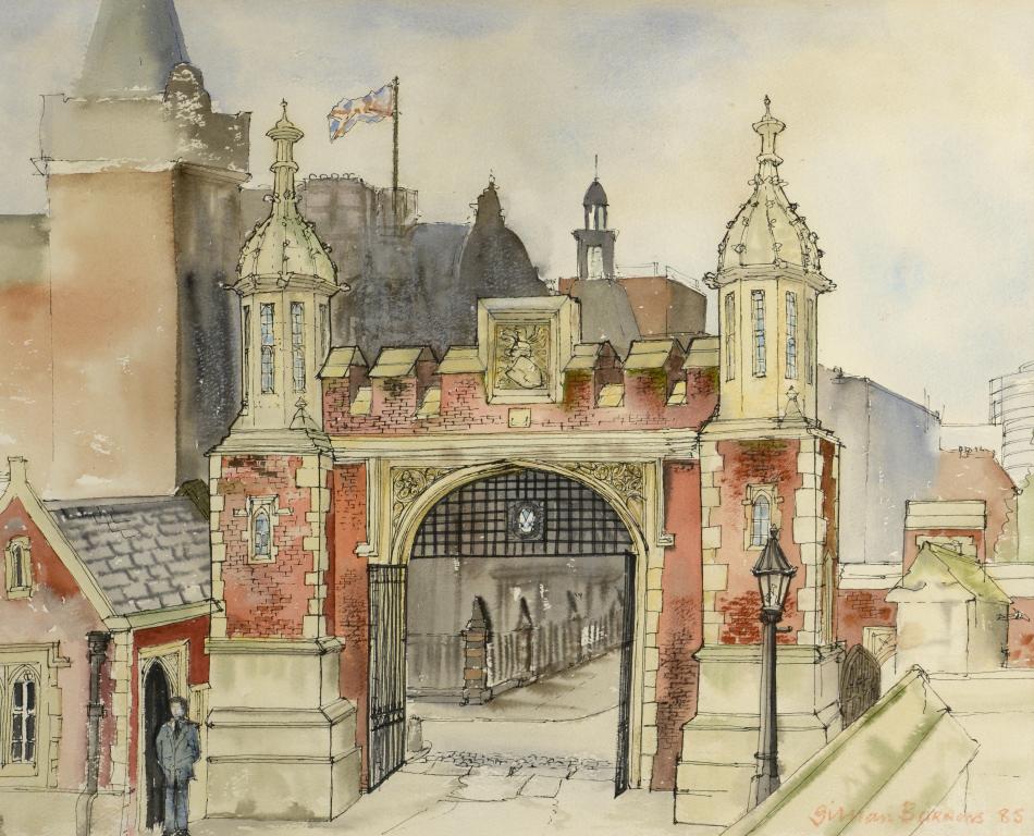 †GILLIAN BURROWS (20TH/21ST CENTURY) VIEWS OF LONDON five, comprising St Paul's, Lincoln's Inn Gate, - Image 3 of 3