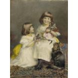 MARIE HENRIQUES (1866-1944) DOUBLE PORTRAIT OF NORA BELL AND HER SISTER HENRIETTA WITH THEIR CATS