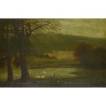 W BROWN (19TH CENTURY) CHATSWORTH HOUSE DERBYSHIRE signed, oil on canvas, 50 x 75cm++Two small patch