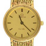 AN OMEGA DEVILLE GOLD PLATED LADY'S WRISTWATCH, MAKER'S BRACELET AND CLASP